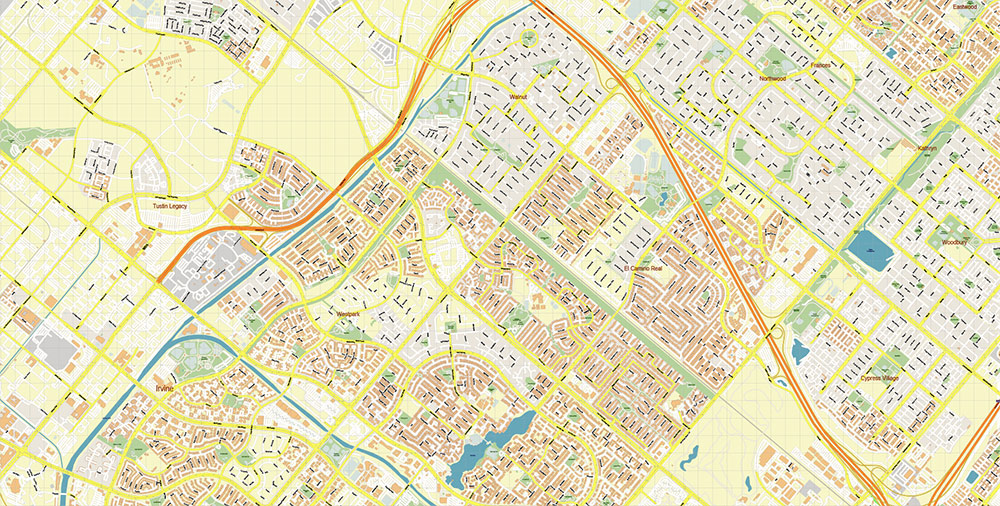 Santa Ana California USA Map Vector Exact City Plan High Detailed Street Map editable Adobe Illustrator in layers