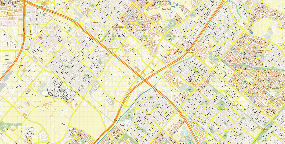 Santa Ana California USA Map Vector Exact City Plan High Detailed Street Map editable Adobe Illustrator in layers