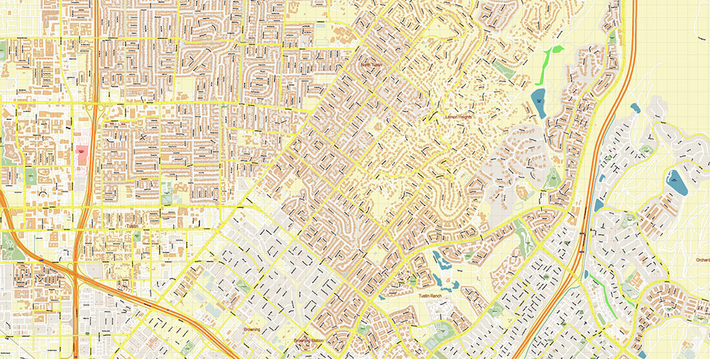 Santa Ana California USA Map Vector Exact City Plan High Detailed Street Map editable Adobe Illustrator in layers