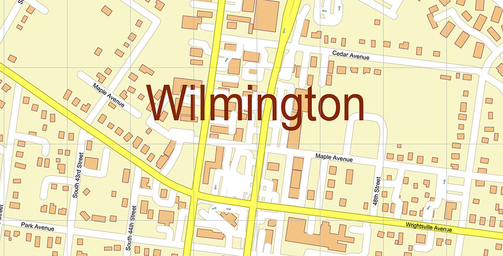 Wilmington North Carolina USA Map Vector Exact City Plan High Detailed Street Map editable Adobe Illustrator in layers