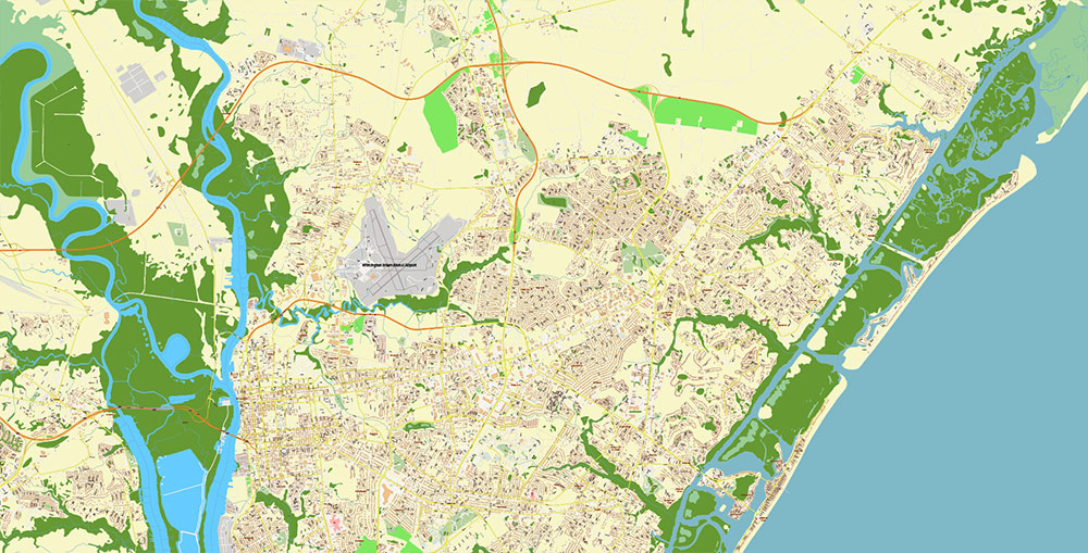 Wilmington North Carolina USA Map Vector Exact City Plan High Detailed Street Map editable Adobe Illustrator in layers