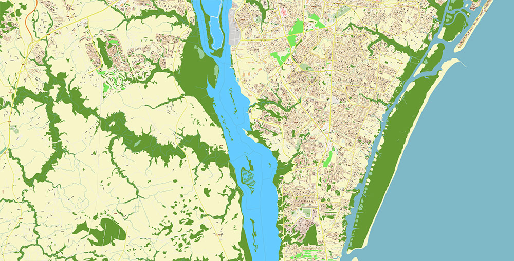Wilmington North Carolina USA Map Vector Exact City Plan High Detailed Street Map editable Adobe Illustrator in layers