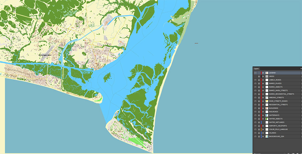 Wilmington North Carolina USA Map Vector Exact City Plan High Detailed Street Map editable Adobe Illustrator in layers