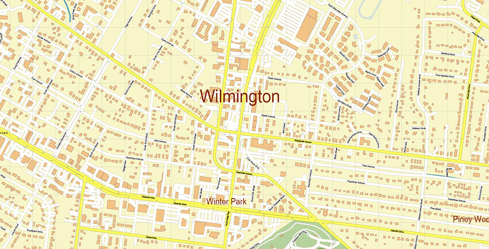 Wilmington North Carolina USA Map Vector Exact City Plan High Detailed Street Map editable Adobe Illustrator in layers