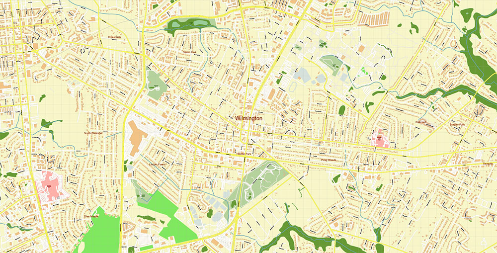 Wilmington North Carolina USA Map Vector Exact City Plan High Detailed Street Map editable Adobe Illustrator in layers
