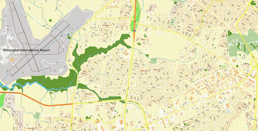 Wilmington North Carolina USA Map Vector Exact City Plan High Detailed Street Map editable Adobe Illustrator in layers