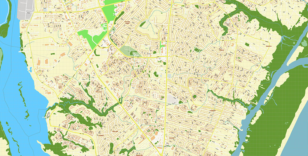 Wilmington North Carolina USA Map Vector Exact City Plan High Detailed Street Map editable Adobe Illustrator in layers