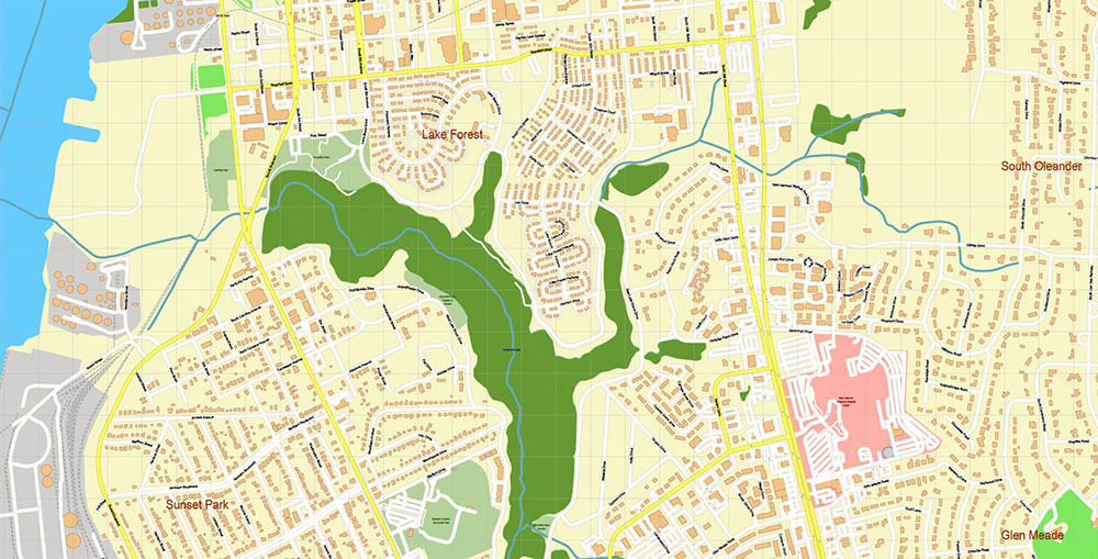 Wilmington North Carolina USA Map Vector Exact City Plan High Detailed Street Map editable Adobe Illustrator in layers
