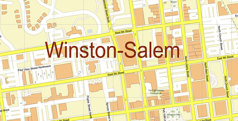 Winston-Salem North Carolina USA Map Vector Exact City Plan High Detailed Street Map editable Adobe Illustrator in layers