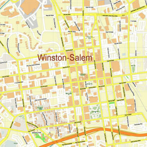 Winston-Salem North Carolina USA Map Vector Exact City Plan High Detailed Street Map editable Adobe Illustrator in layers