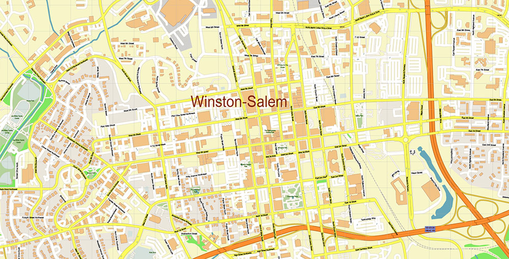 Winston-Salem North Carolina USA Map Vector Exact City Plan High Detailed Street Map editable Adobe Illustrator in layers