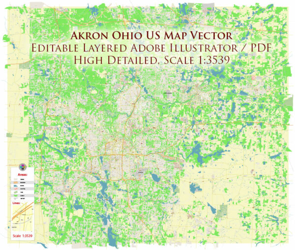 Akron Ohio USA Map Vector Exact City Plan High Detailed Street Map editable Adobe Illustrator in layers Akron Ohio USA Map Vector Exact City Plan High Detailed Street Map editable Adobe Illustrator in layers