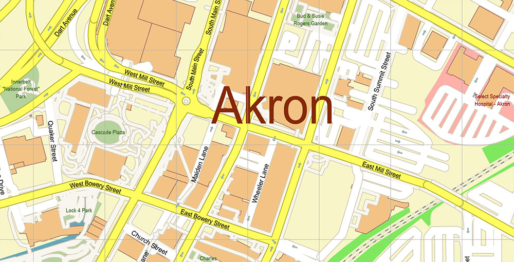 Akron Ohio USA Map Vector Exact City Plan High Detailed Street Map editable Adobe Illustrator in layers
