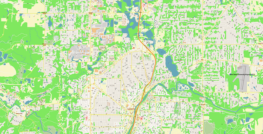 Akron Ohio USA Map Vector Exact City Plan High Detailed Street Map editable Adobe Illustrator in layers