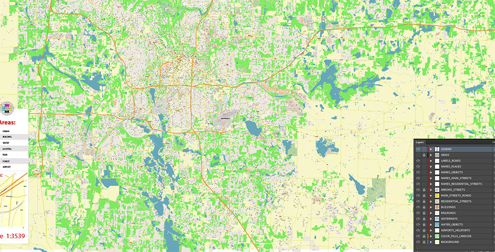 Akron Ohio USA Map Vector Exact City Plan High Detailed Street Map editable Adobe Illustrator in layers