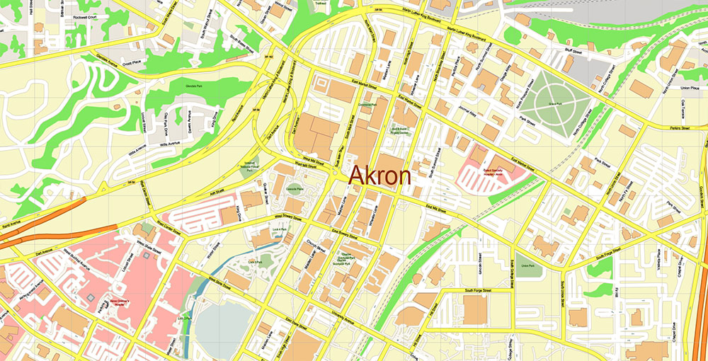 Akron Ohio USA Map Vector Exact City Plan High Detailed Street Map editable Adobe Illustrator in layers