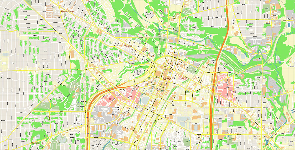 Akron Ohio USA Map Vector Exact City Plan High Detailed Street Map editable Adobe Illustrator in layers