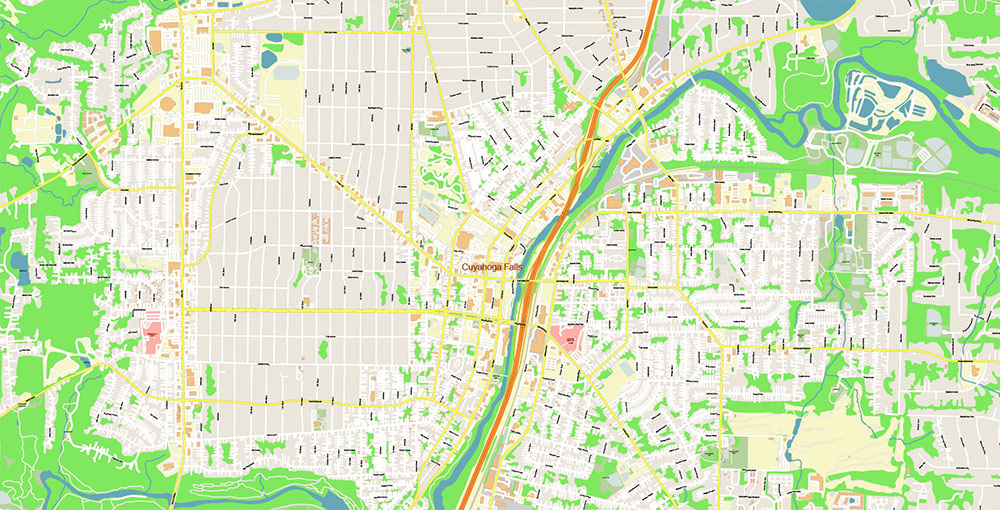 Akron Ohio USA Map Vector Exact City Plan High Detailed Street Map editable Adobe Illustrator in layers