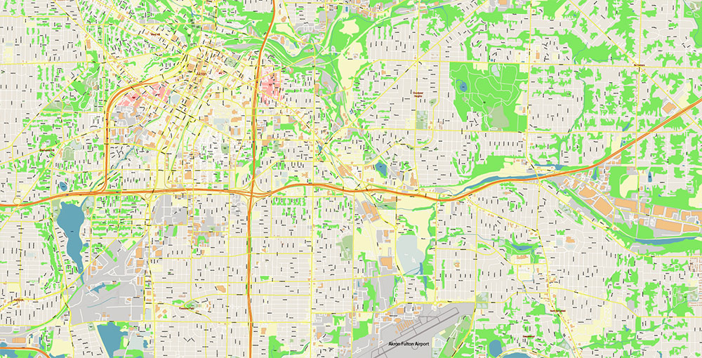Akron Ohio USA Map Vector Exact City Plan High Detailed Street Map editable Adobe Illustrator in layers