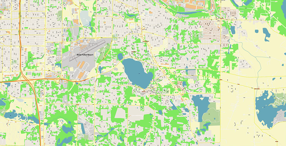 Akron Ohio USA Map Vector Exact City Plan High Detailed Street Map editable Adobe Illustrator in layers