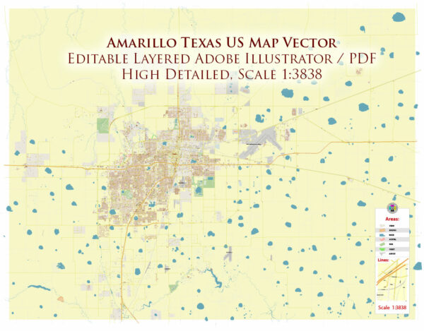 Amarillo Texas USA Map Vector Exact City Plan High Detailed Street Map editable Adobe Illustrator in layers Amarillo Texas USA Map Vector Exact City Plan High Detailed Street Map editable Adobe Illustrator in layers