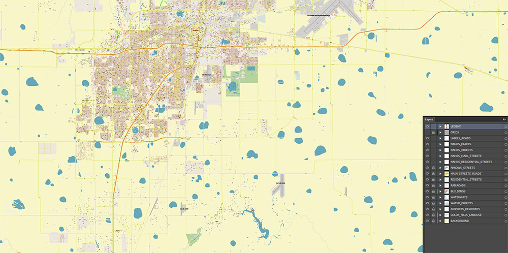 Amarillo Texas USA Map Vector Exact City Plan High Detailed Street Map editable Adobe Illustrator in layers