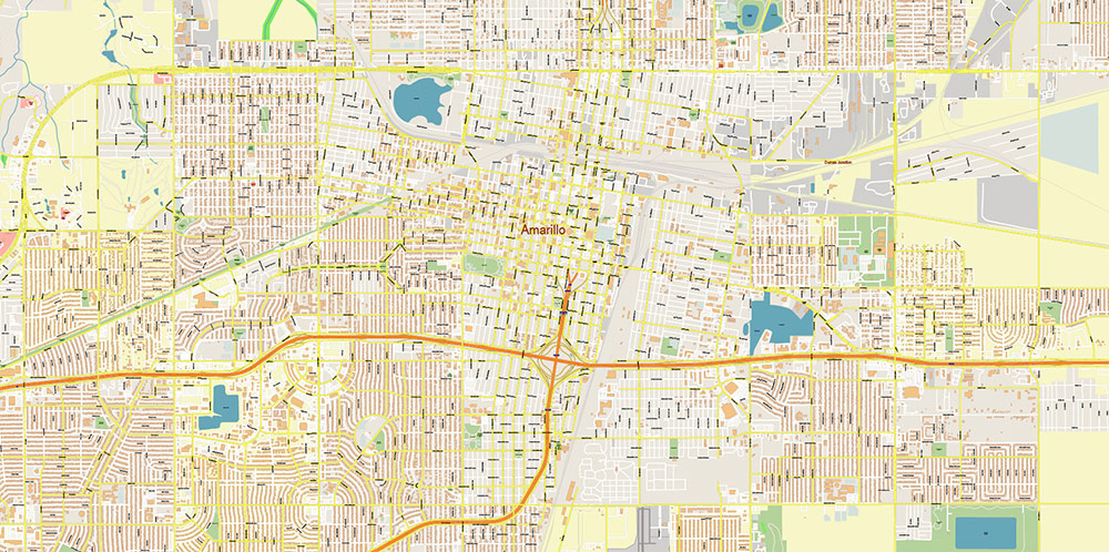 Amarillo Texas USA Map Vector Exact City Plan High Detailed Street Map editable Adobe Illustrator in layers