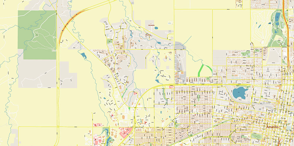 Amarillo Texas USA Map Vector Exact City Plan High Detailed Street Map editable Adobe Illustrator in layers