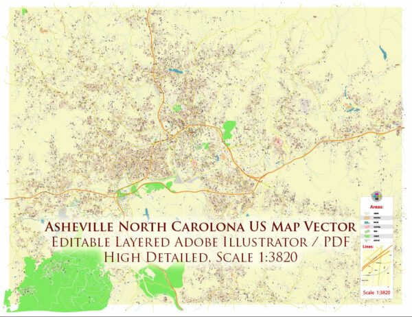 Asheville North Carolina USA Map Vector Exact City Plan High Detailed Street Map editable Adobe Illustrator in layers Asheville North Carolina USA Map Vector Exact City Plan High Detailed Street Map editable Adobe Illustrator in layers
