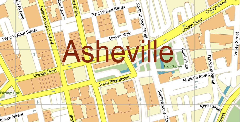 Asheville North Carolina USA Map Vector Exact City Plan High Detailed Street Map editable Adobe Illustrator in layers