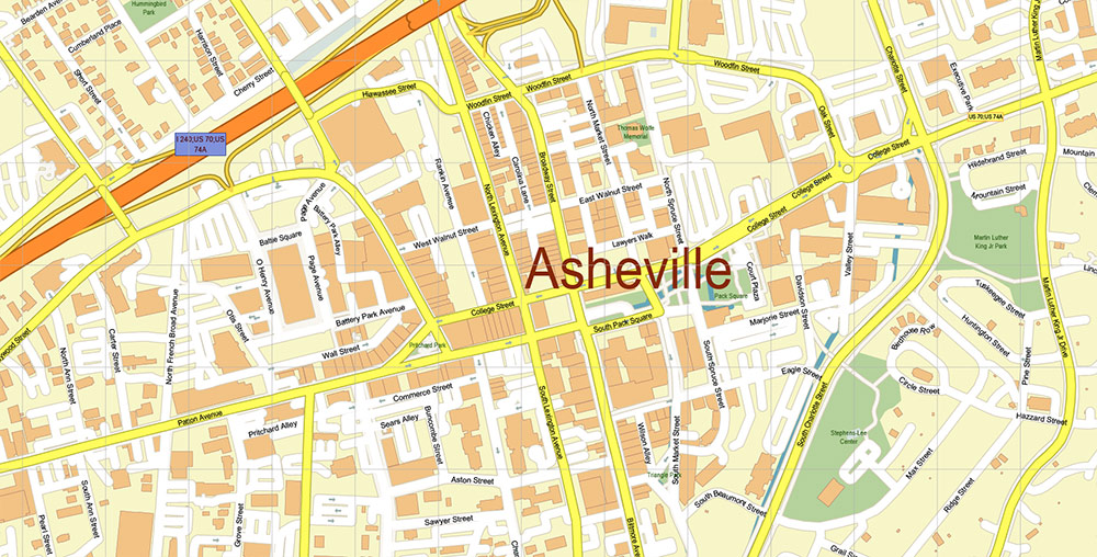 Asheville North Carolina USA Map Vector Exact City Plan High Detailed Street Map editable Adobe Illustrator in layers