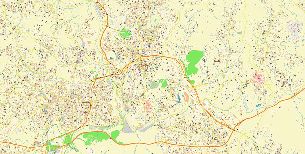Asheville North Carolina USA Map Vector Exact City Plan High Detailed Street Map editable Adobe Illustrator in layers
