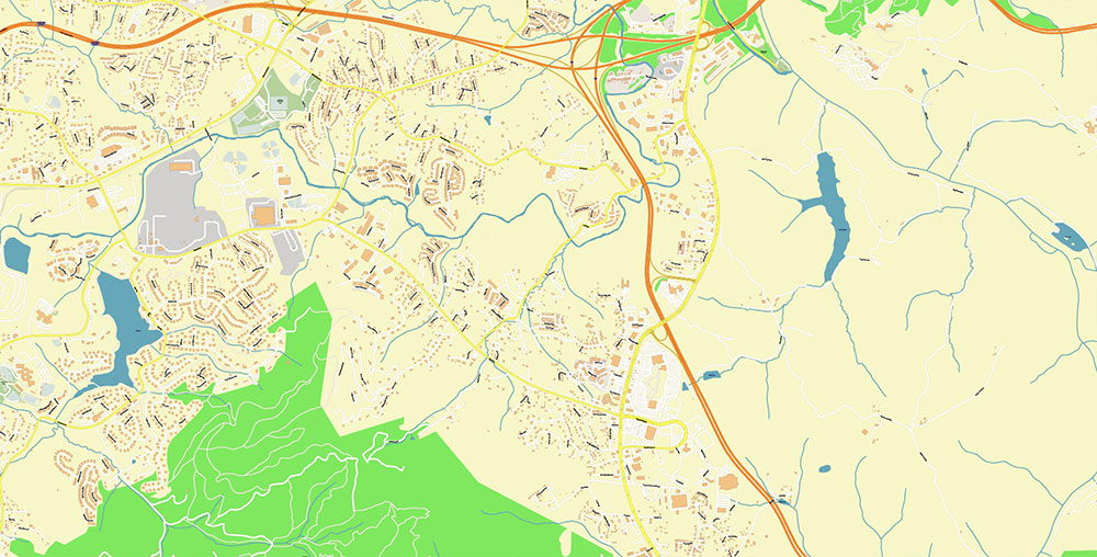 Asheville North Carolina USA Map Vector Exact City Plan High Detailed Street Map editable Adobe Illustrator in layers