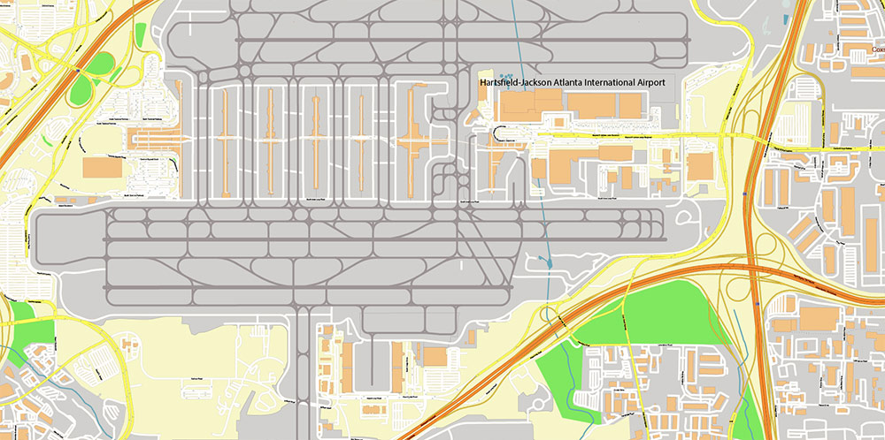 Atlanta Airport Map Vector Exact High Detailed Street Map editable Adobe Illustrator in layers Atlanta Airport Map Vector Exact High Detailed Street Map editable Adobe Illustrator in layers