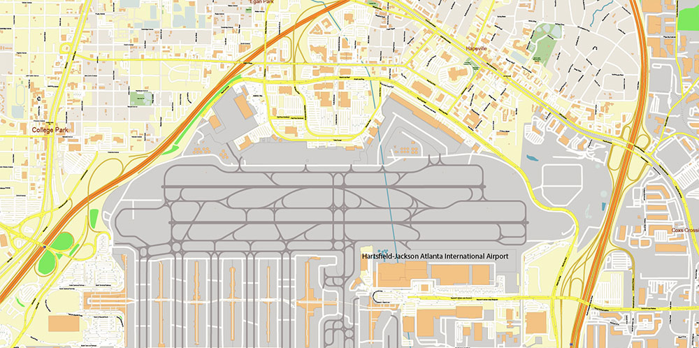 Atlanta Airport Map Vector Exact High Detailed Street Map editable Adobe Illustrator in layers Atlanta Airport Map Vector Exact High Detailed Street Map editable Adobe Illustrator in layers
