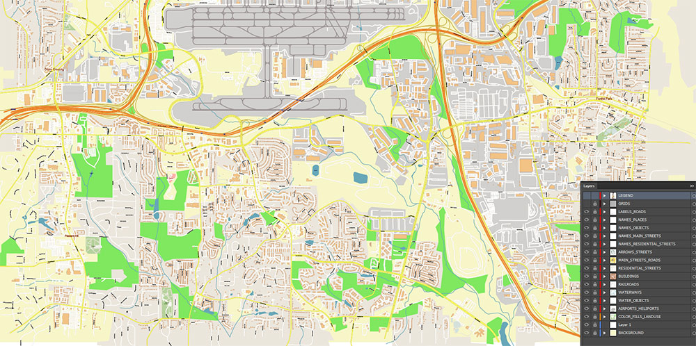 Atlanta Airport Map Vector Exact High Detailed Street Map editable Adobe Illustrator in layers Atlanta Airport Map Vector Exact High Detailed Street Map editable Adobe Illustrator in layers