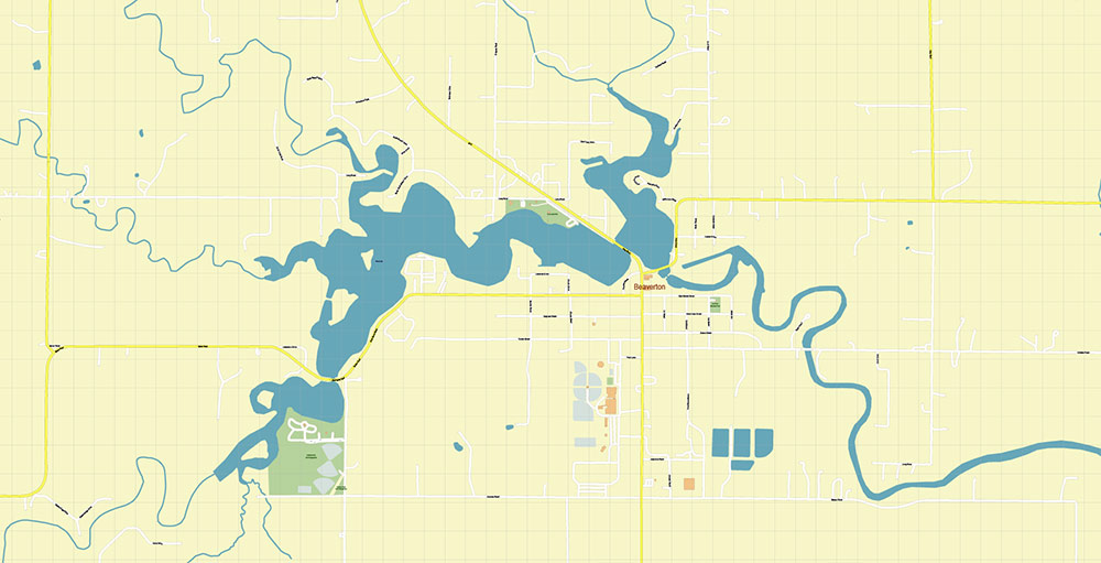 Beaverton Michigan USA Map Vector Exact High Detailed Street Map editable Adobe Illustrator in layers