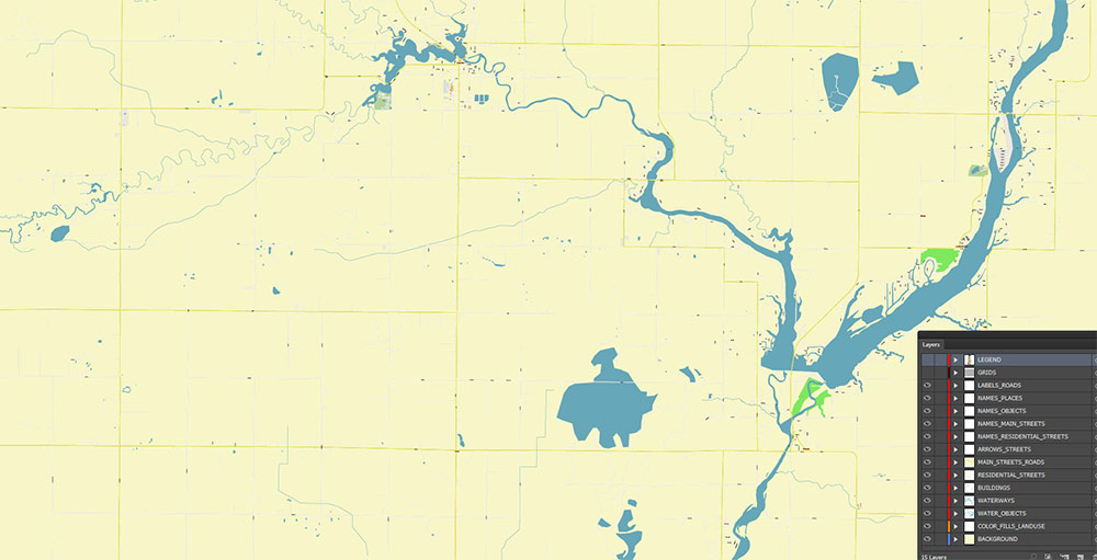 Beaverton Michigan USA Map Vector Exact High Detailed Street Map editable Adobe Illustrator in layers