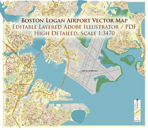 Boston Logan International Airport Map Vector Exact High Detailed Street Map editable Adobe Illustrator in layers