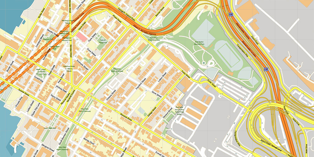 Boston Logan International Airport Map Vector Exact High Detailed Street Map editable Adobe Illustrator in layers