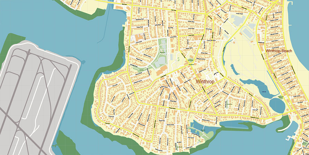 Boston Logan International Airport Map Vector Exact High Detailed Street Map editable Adobe Illustrator in layers