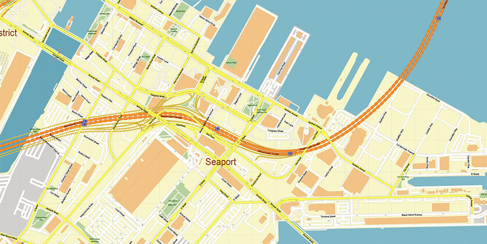 Boston Logan International Airport Map Vector Exact High Detailed Street Map editable Adobe Illustrator in layers