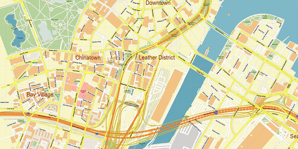 Boston Logan International Airport Map Vector Exact High Detailed Street Map editable Adobe Illustrator in layers