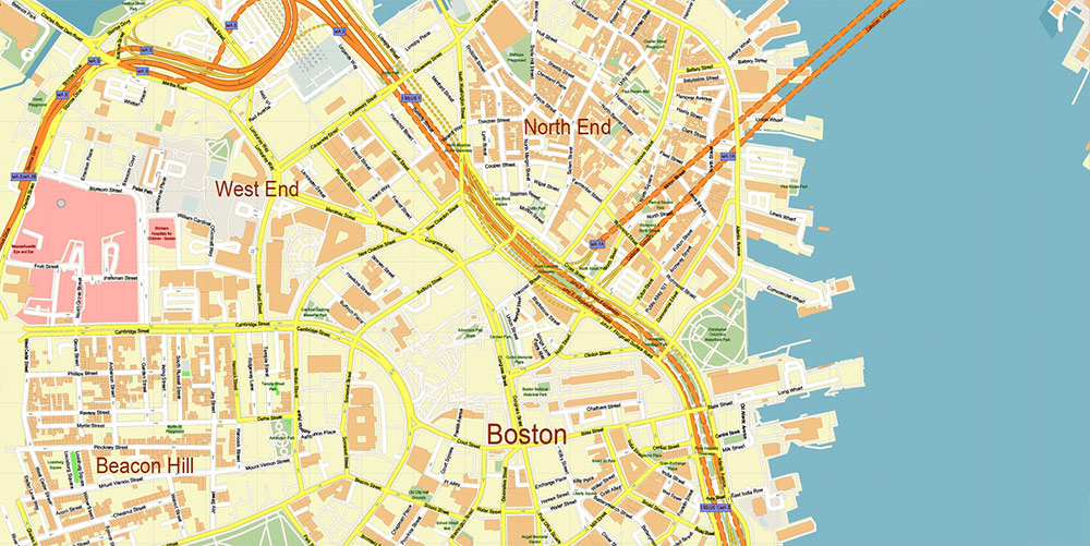 Boston Logan International Airport Map Vector Exact High Detailed Street Map editable Adobe Illustrator in layers