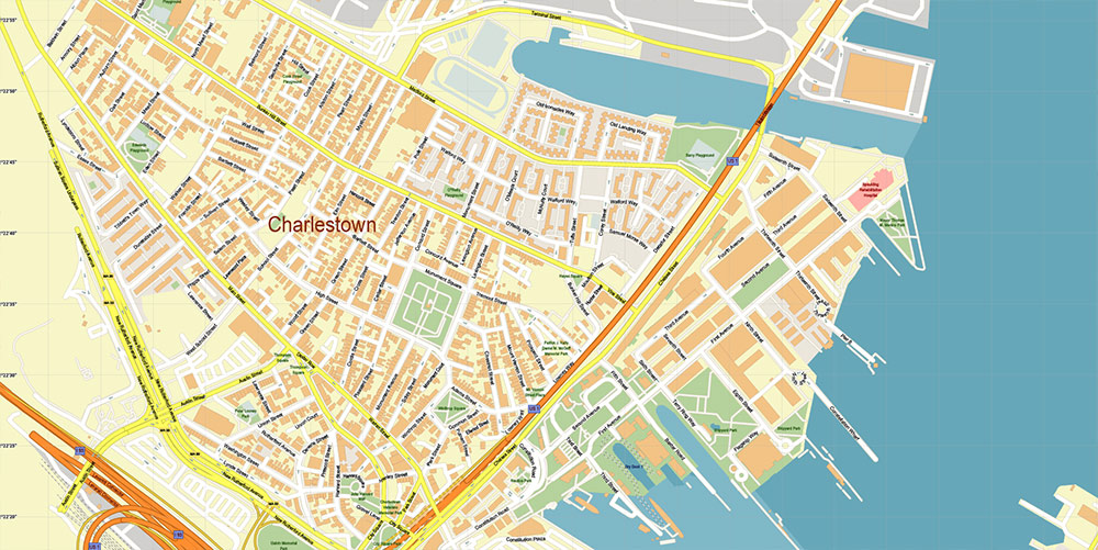 Boston Logan International Airport Map Vector Exact High Detailed Street Map editable Adobe Illustrator in layers