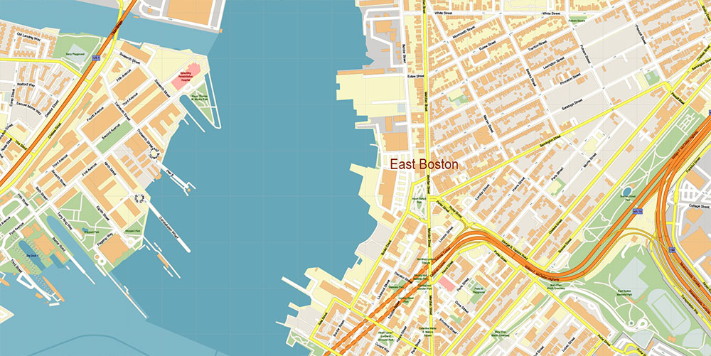 Boston Logan International Airport Map Vector Exact High Detailed Street Map editable Adobe Illustrator in layers