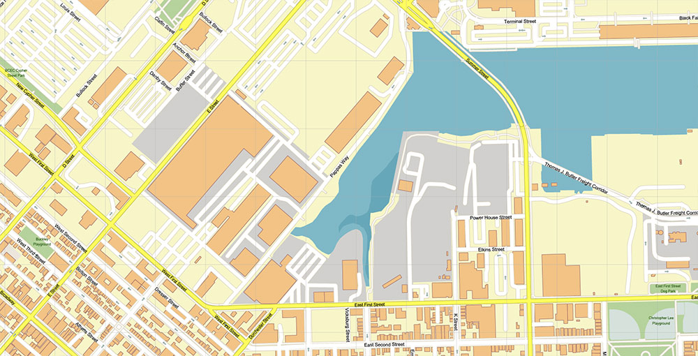 Boston Seaport Map Vector Exact High Detailed Street Map editable Adobe Illustrator in layers