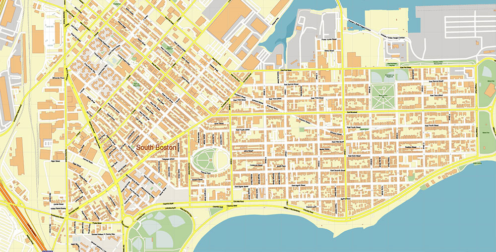 Boston Seaport Map Vector Exact High Detailed Street Map editable Adobe Illustrator in layers