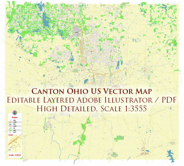 Canton Ohio USA Map Vector Exact City Plan High Detailed Street Map editable Adobe Illustrator in layers Canton Ohio USA Map Vector Exact City Plan High Detailed Street Map editable Adobe Illustrator in layers