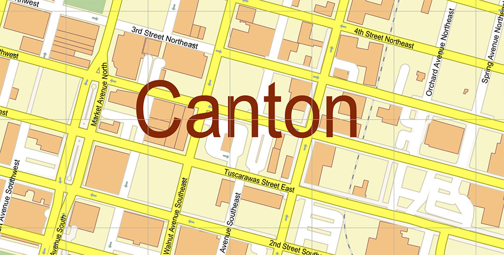 Canton Ohio USA Map Vector Exact City Plan High Detailed Street Map editable Adobe Illustrator in layers